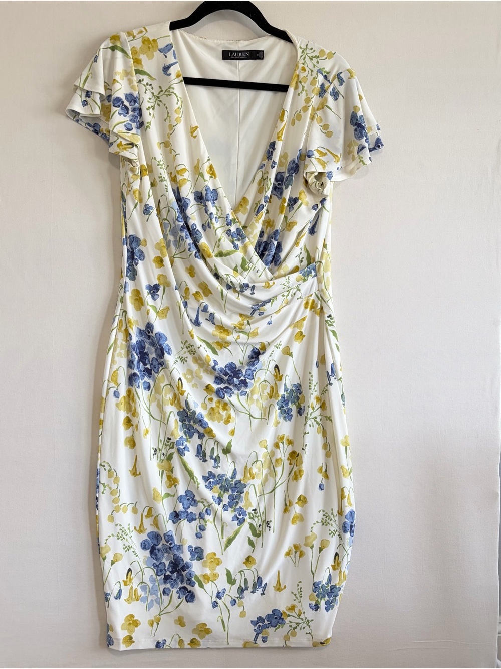 Lauren Ralph Lauren Faux Wrap Dress Womens 12 White Floral Party Church Career